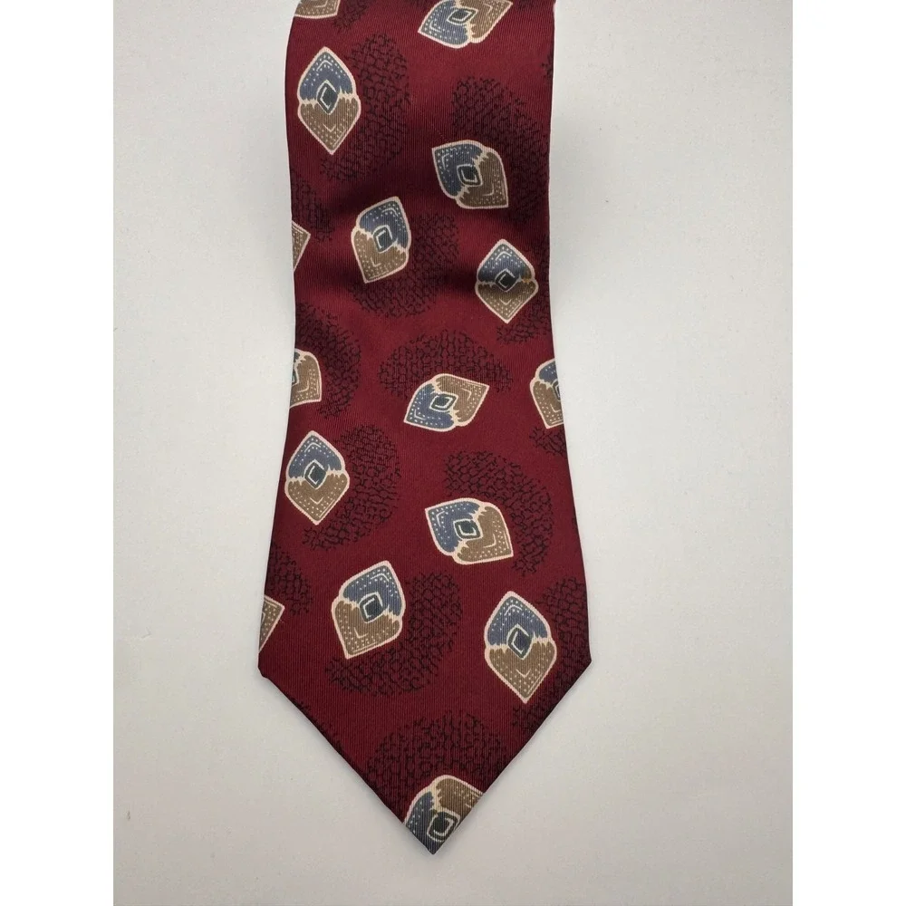 Vintage Savile Row Maroon Geometric Silk Tie - 100% Italian Silk, Made in USA